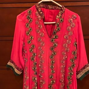 Indian Kurt’s/ long top. Synthetic w/ hand woven embroidery.